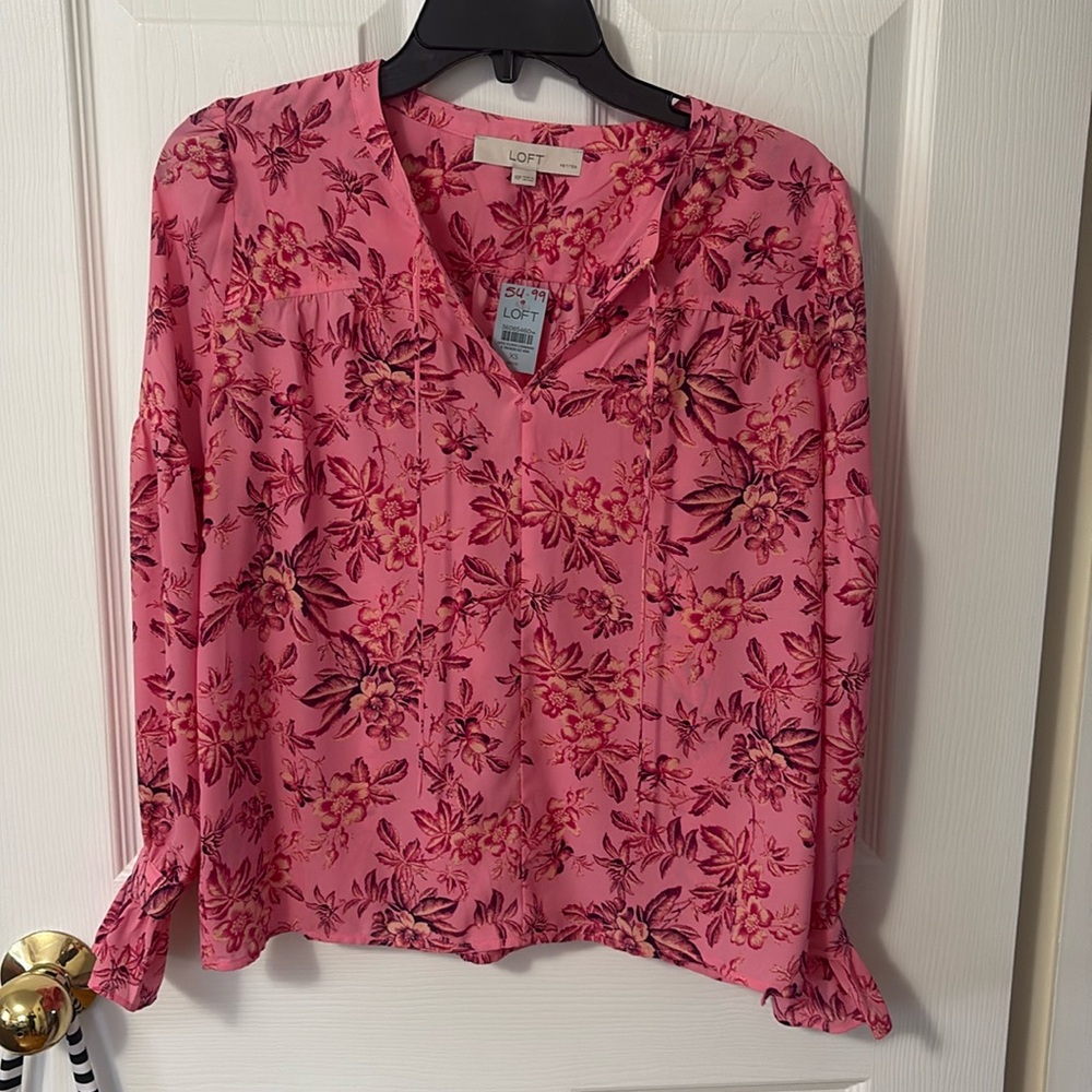 Bright Pink Petite Loft Blouse NWT